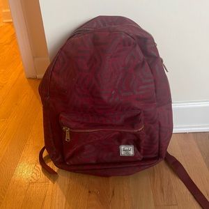 Red patterned Herschel backpack